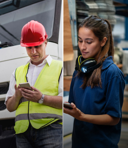 Dos trabajadores de rubros diferentes usando Colmena